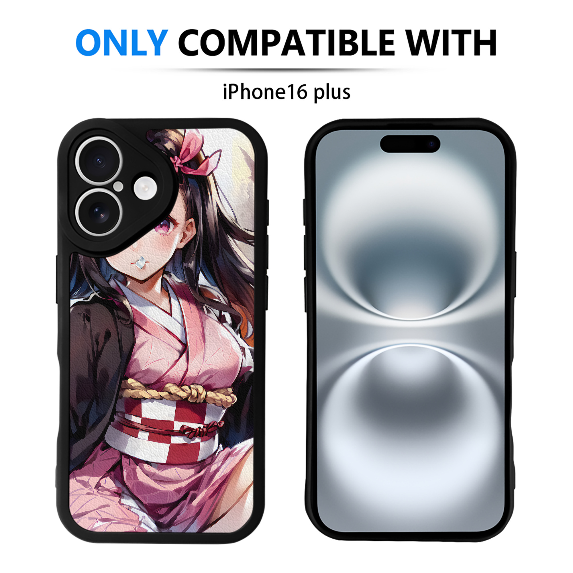 （画像用） 鬼滅の刃（きめつのやいば）竈門 禰󠄀豆子／かまど ねずこ Kamado Nezuko 【iPhone 16シリーズ対応】シリコンスマホケース（レザー調） 材質：シリコン